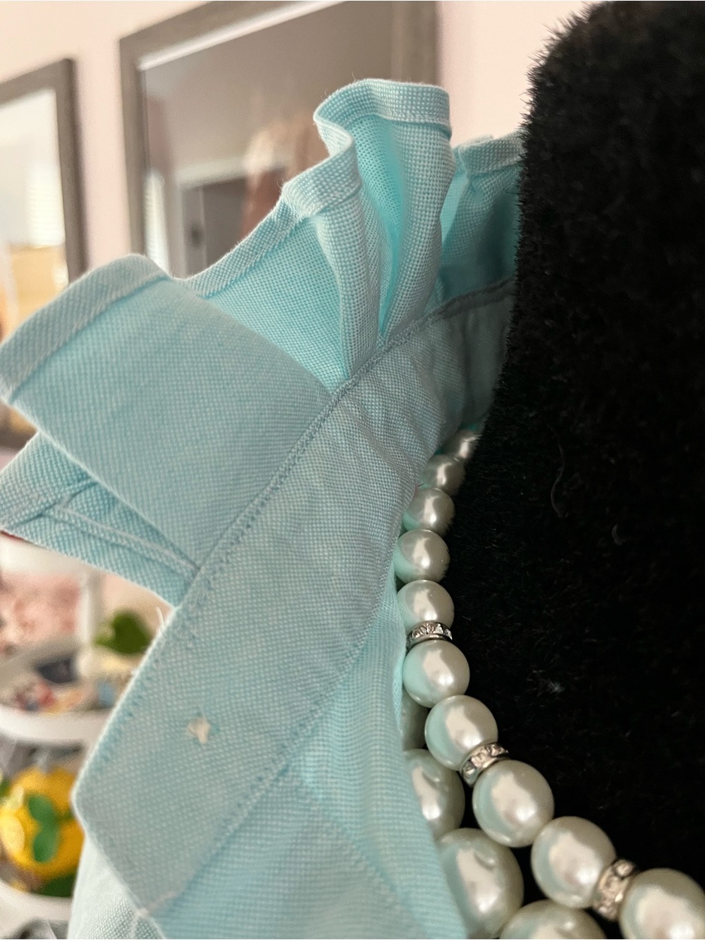 Upcycled Ralph Lauren Seafoam Button-Up Shirt with Ruffle Collar - Picture 4 of 7